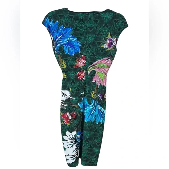 Roberto Cavalli Green Snake Print Floral Bodycon Dress IT 38 US XS 2 Stretch - Picture 3 of 13